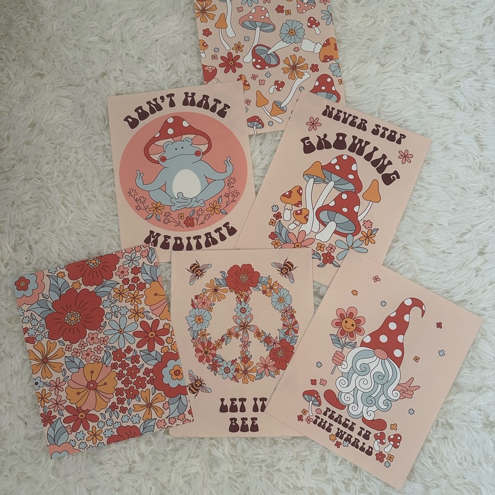 Boho Mushroom and Floral Art Prints